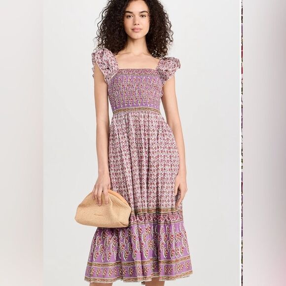 Mille Plus Olympic Heirloom Midi Dress mini floral Ruffle Cotton smocked Size XL - Picture 3 of 13